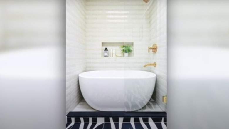 oval bathtub with overhead shower