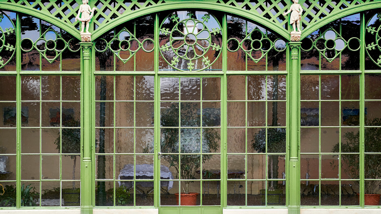Large green historical window