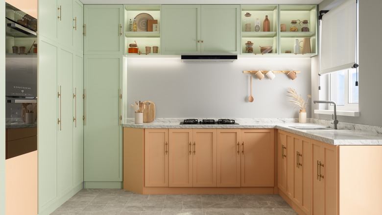 Kitchen with different colors on upper and lower cabinets