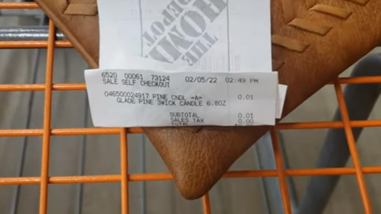 Receipt showing penny item purchase