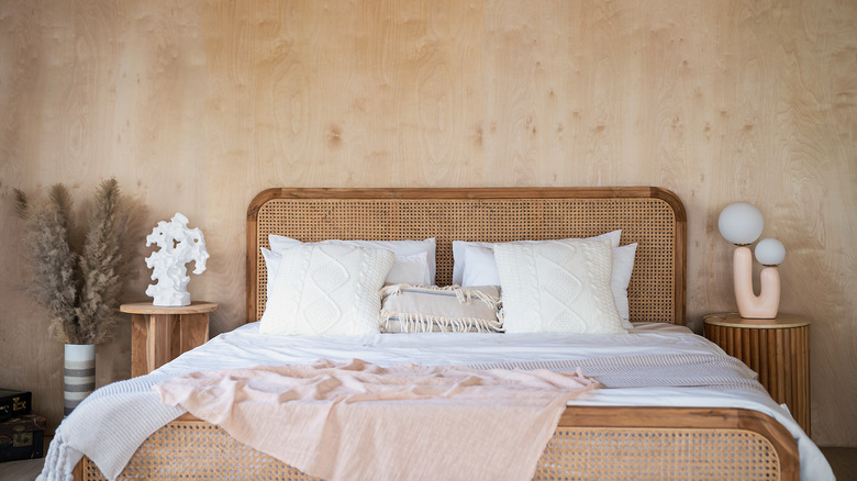 bedroom with wood nightstand