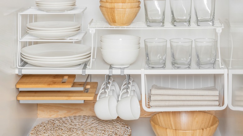 Plates and bowls in cabinet