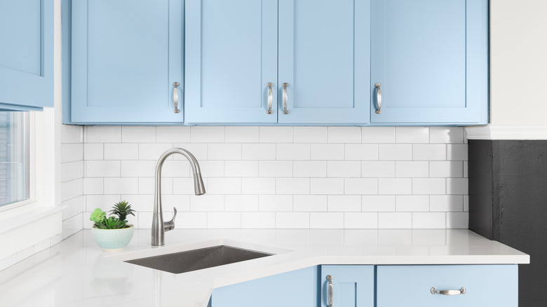 Blue cabinets in kitchen