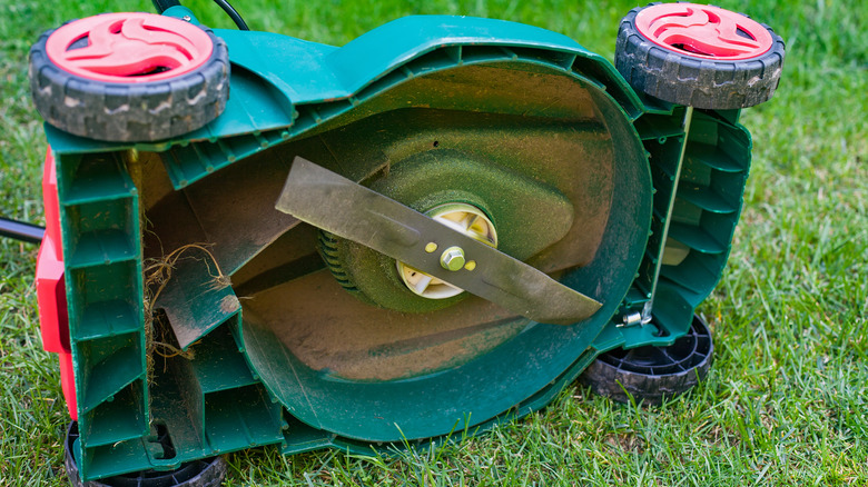 Closeup lawn mower blades