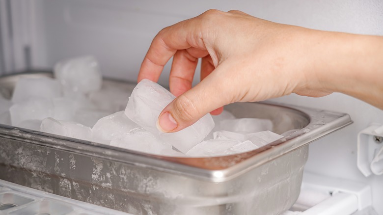 Hand picking up ice cubes
