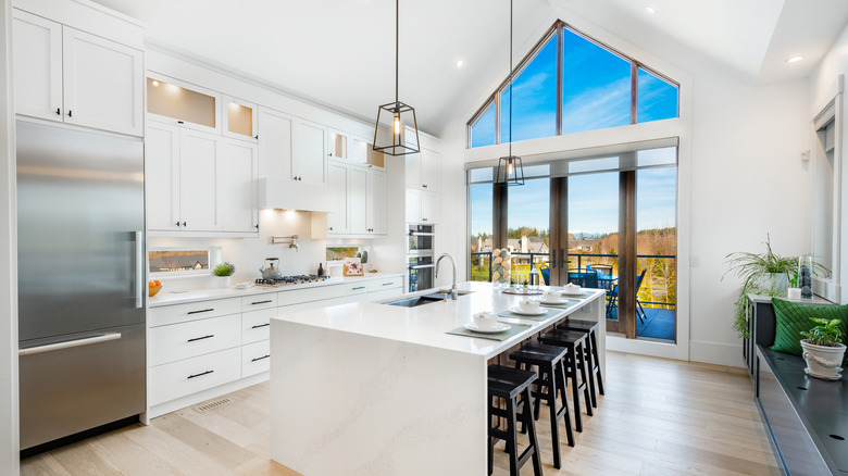 kitchen with stainless steel fridge