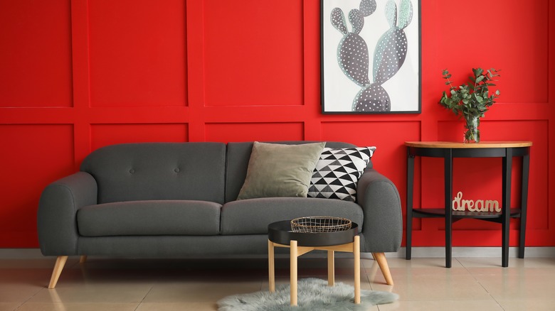 bold red wall and couch