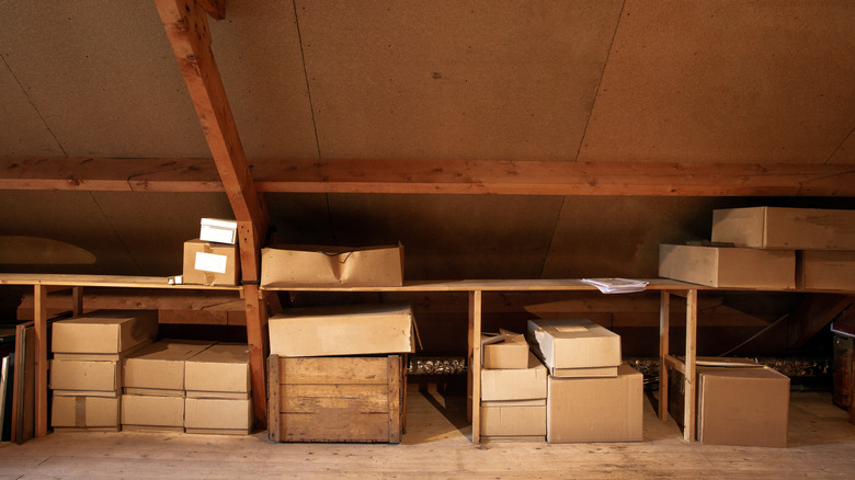 Cardboard boxes in attic