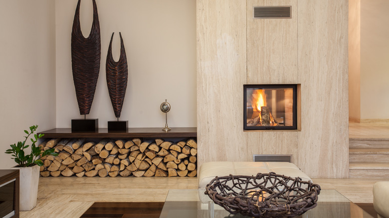 living room fireplace firewood