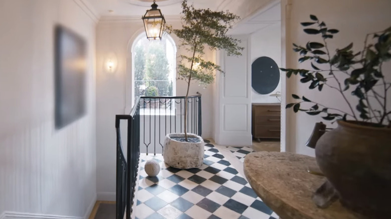 black and white tiled entryway