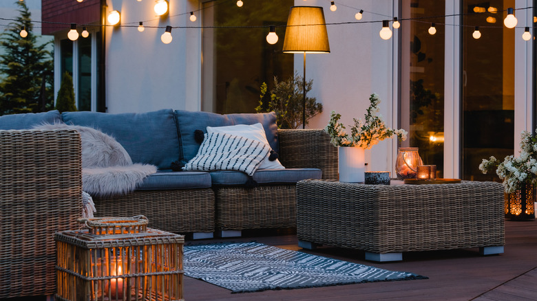 Patio with lights at night