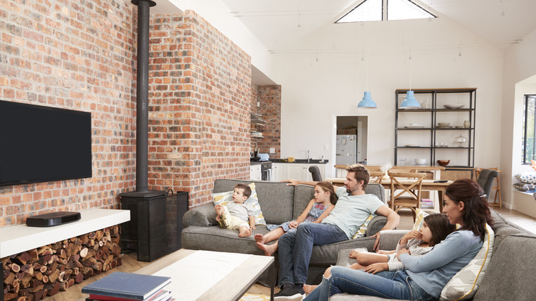 family in living room