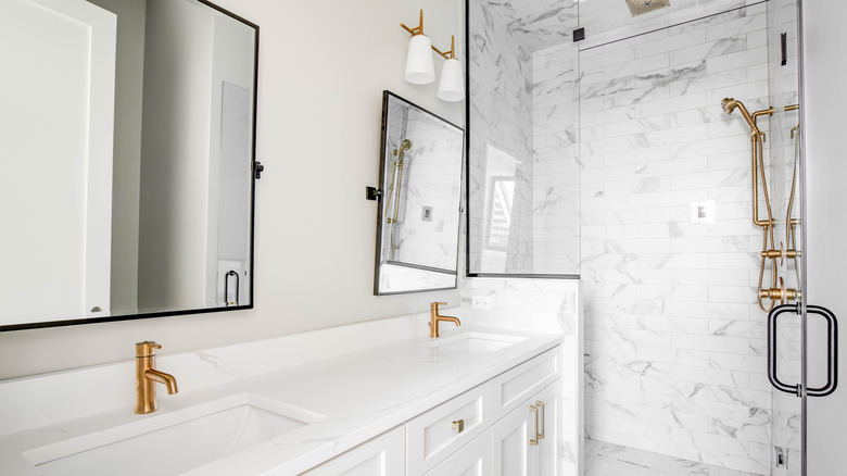 gold faucets in bathroom