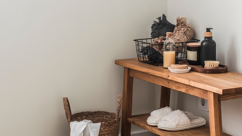 wooden shower bench