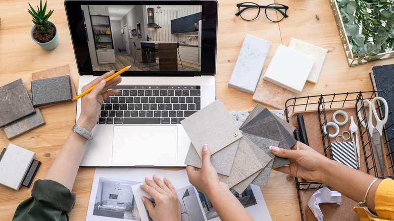 Interior designer picking out materials