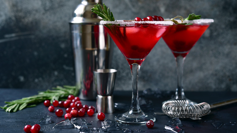 Red holiday cocktails and barware