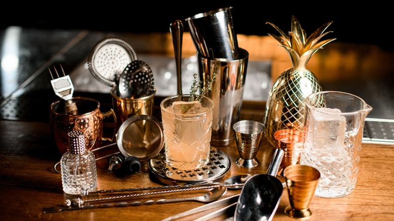 Metal barware and glasses