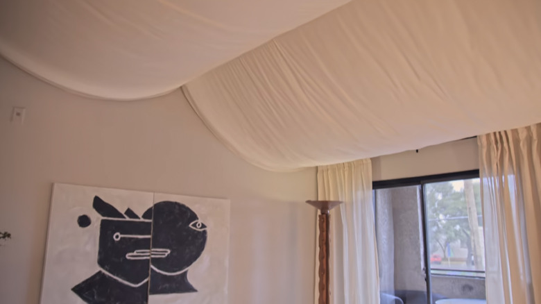 Fabric draped on a vaulted ceiling