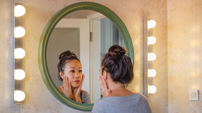 woman using powder room