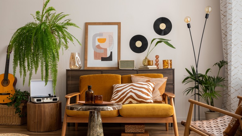 living room with various artwork