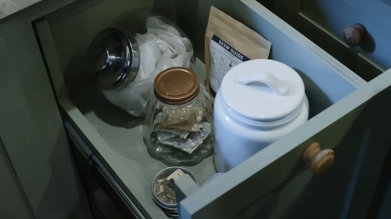 Tea station in cabinet