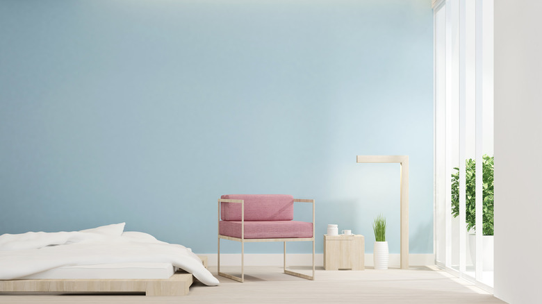 minimalist modern blue bedroom