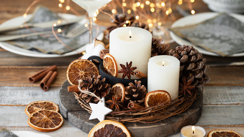 Candles and pine cones