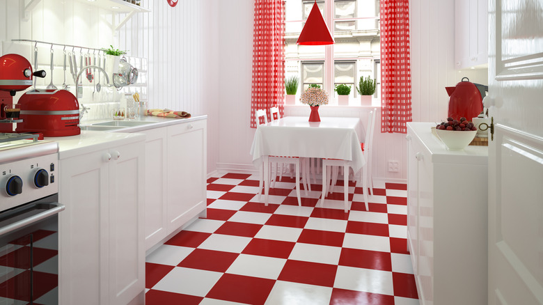 red and white kitchen 