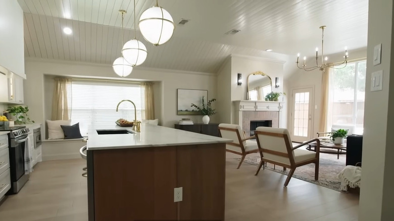 beige curtains in open floor plan 