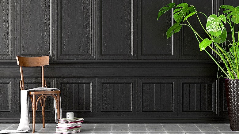 Black wall paneling with texture