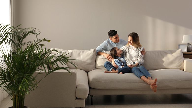 family in living room