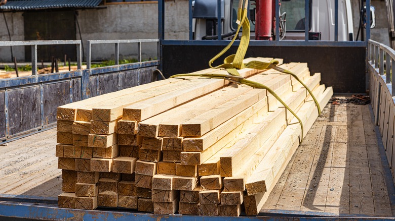 truck loaded with lumber