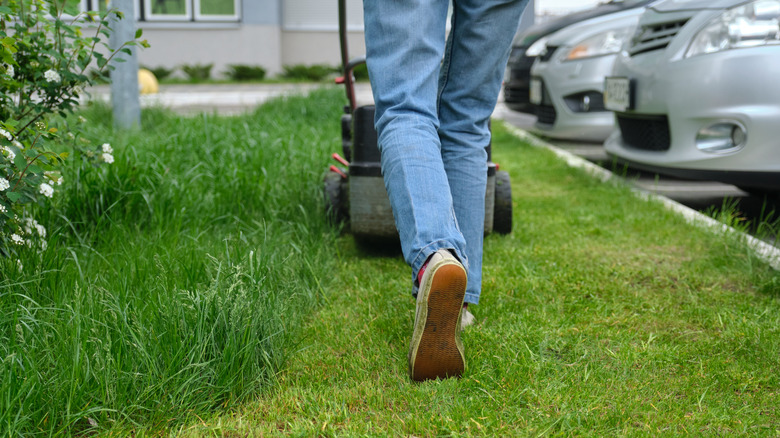 man mowing his lawn 