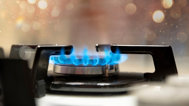 Open flame on gas stovetop