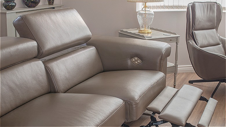 Gray leather recliner sofa