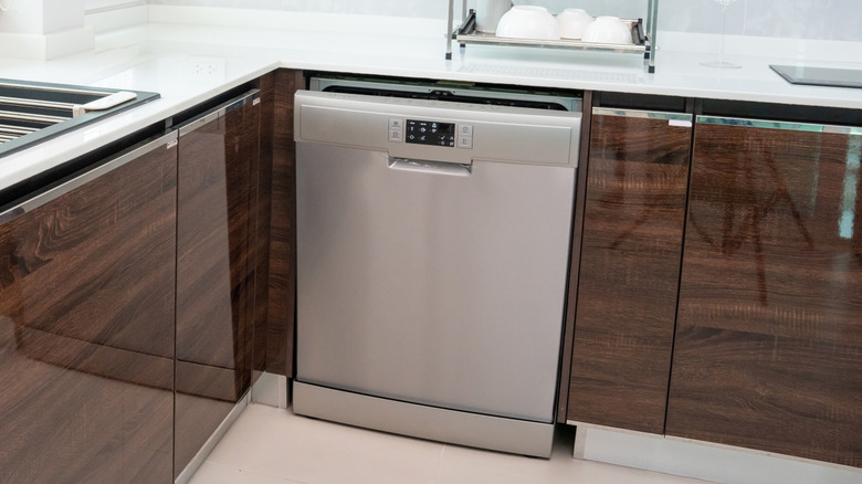 Stainless steel dishwasher in modern kitchen