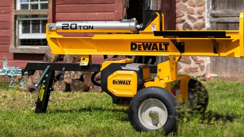 A battery-powered log splitter from DeWalt