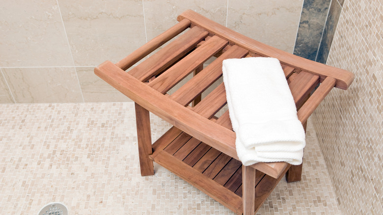 Wood bench in shower