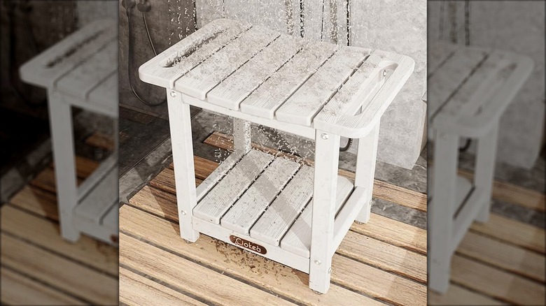 White shower bench