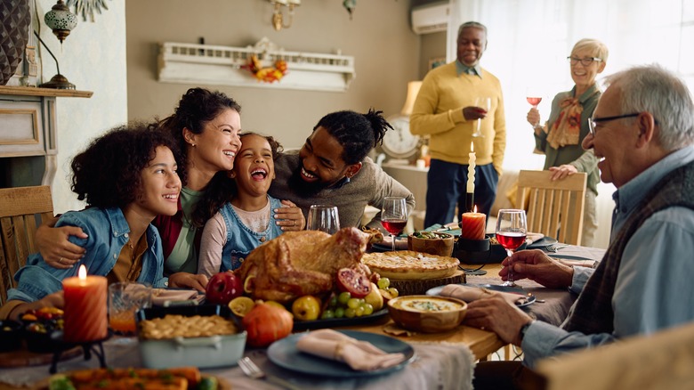 Family eating in dining room