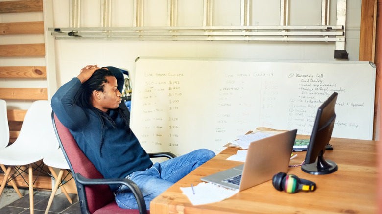 Man working in garage office