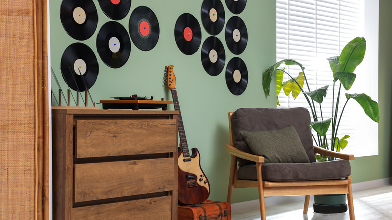 Records mounted to wall 