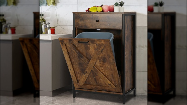 tilt-out garbage cabinet in kitchen