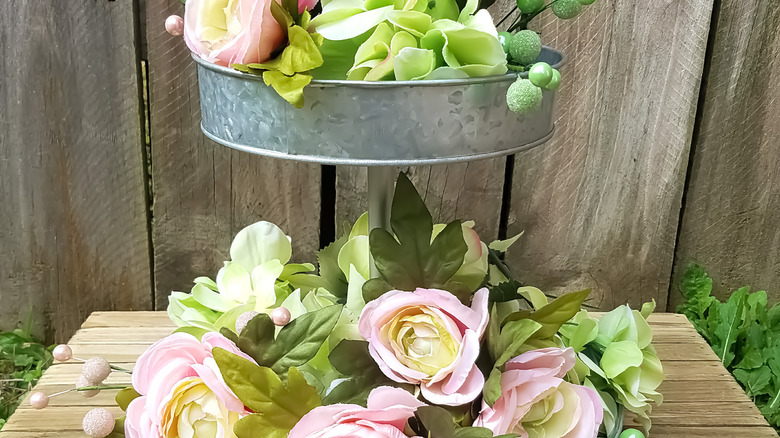 Double tiered tray with flowers 