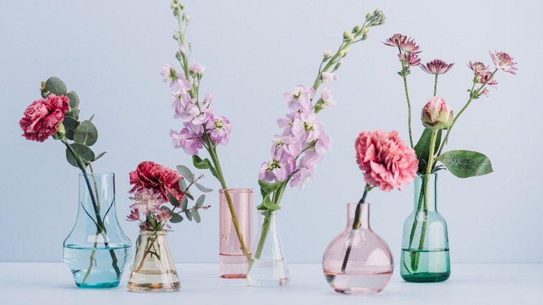 Flowers in small vases