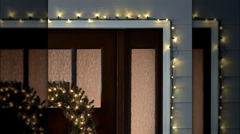 Mini string lights on door