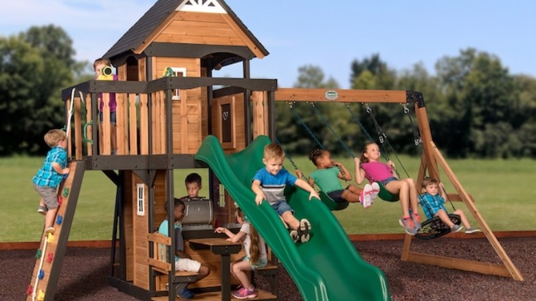 Lowe's playset with kids