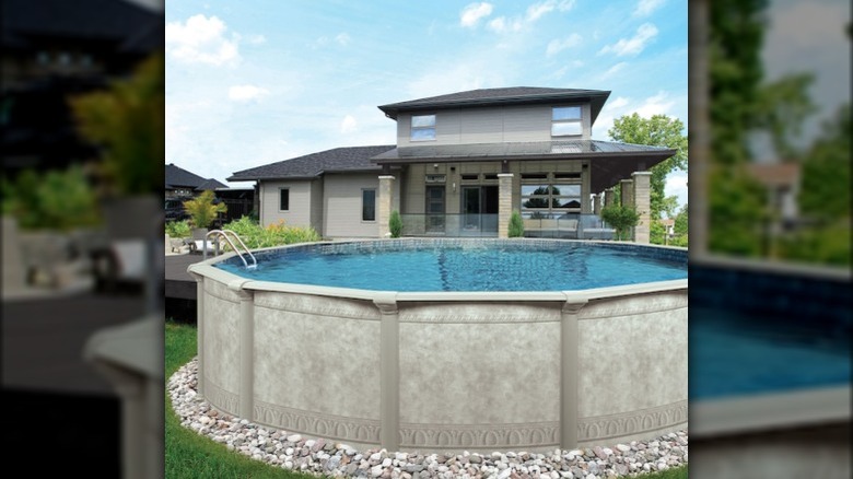 above ground pool in backyard