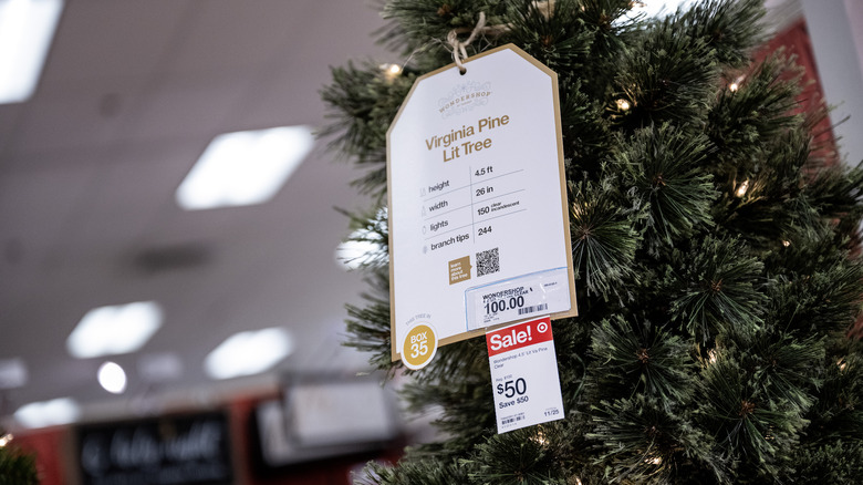 Price tag on Christmas tree