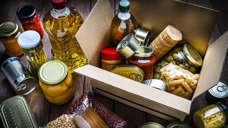 food sitting on a table and in a box